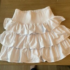 Michael Kors White Tiered ruffle eyelet mini skirt with smocked waist, NWT, M